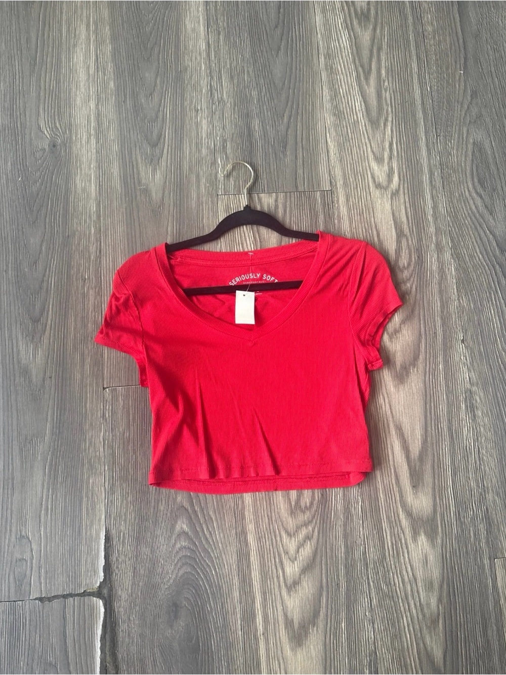 Aeropstale Red Ribbed V-Neck Cropped Baby Tee